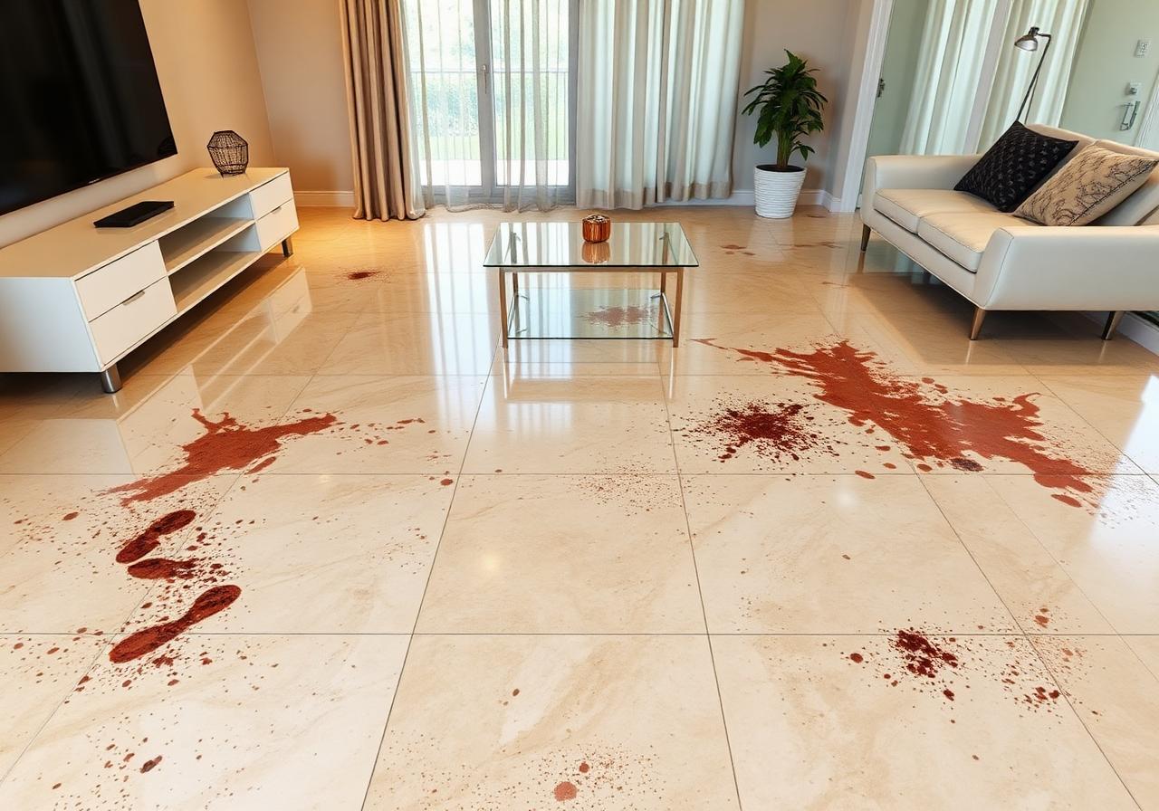 Dirty marble floor before cleaning
